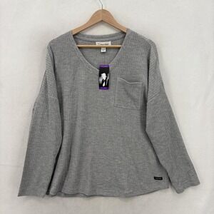 Calvin Klein Shirt Womens XXL Gray V Neck Waffle Knit Long Sleeve Thermal NWT